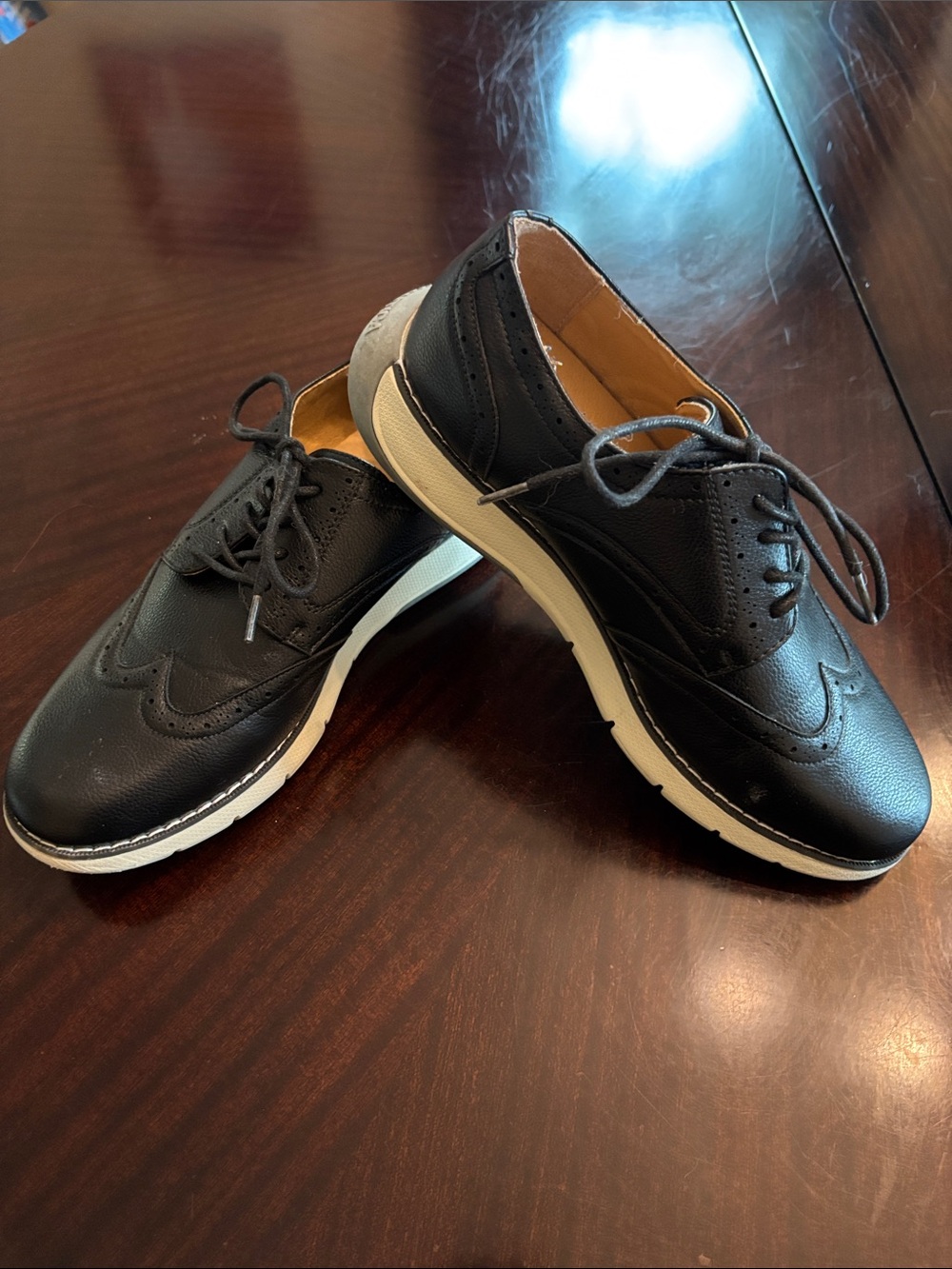 Nautica Black Wingtip Derby Shoes with White Sole